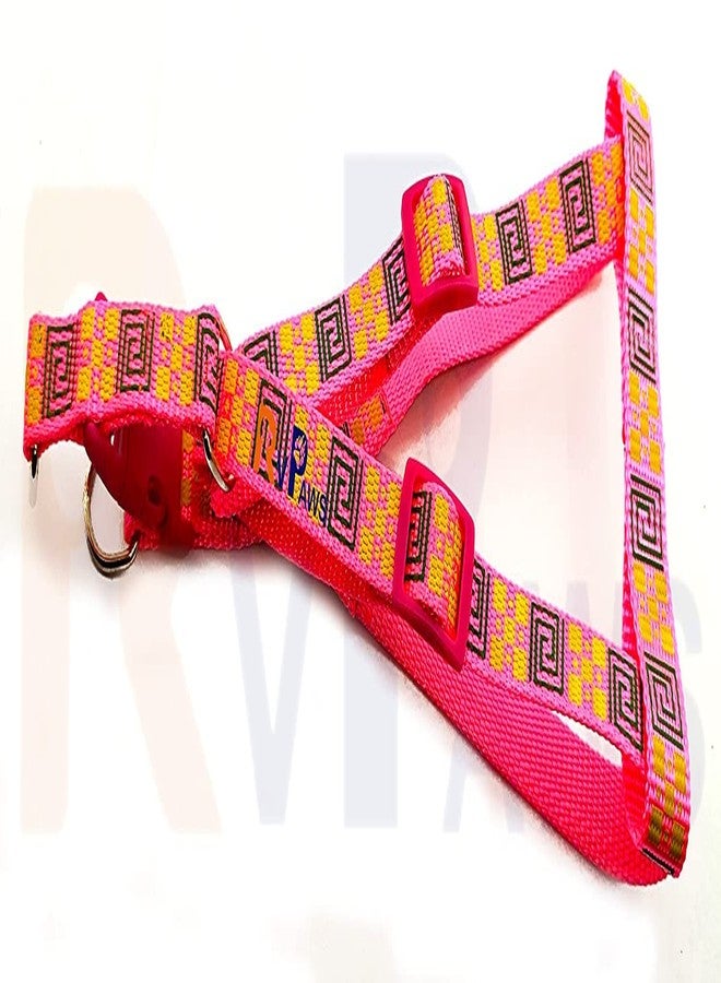 Pups&Pets Puppy 15mm Nylon Printed Harness Set | Adjustable Soft Chest Harness and Leash | Safety Harness with Leash Suitable for Small & Medium Dogs, Cats (Pink) - Image 2